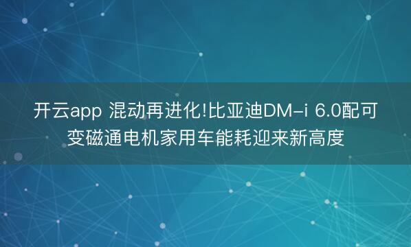 开云app 混动再进化!比亚迪DM-i 6.0配可变磁通电机家用车能耗迎来新高度