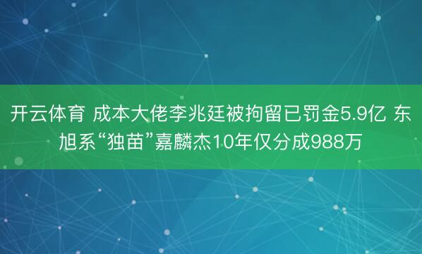 开云体育 成本大佬李兆廷被拘留已罚金5.9亿 东旭系“独苗”嘉麟杰10年仅分成988万
