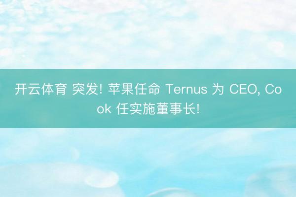开云体育 突发! 苹果任命 Ternus 为 CEO， Cook 任实施董事长!