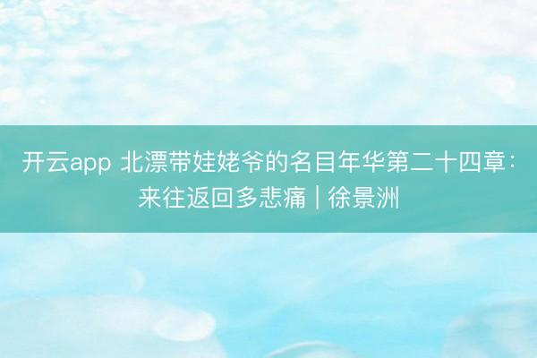 开云app 北漂带娃姥爷的名目年华第二十四章：来往返回多悲痛 | 徐景洲