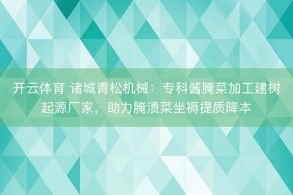 开云体育 诸城青松机械：专科酱腌菜加工建树起源厂家，助力腌渍菜坐褥提质降本